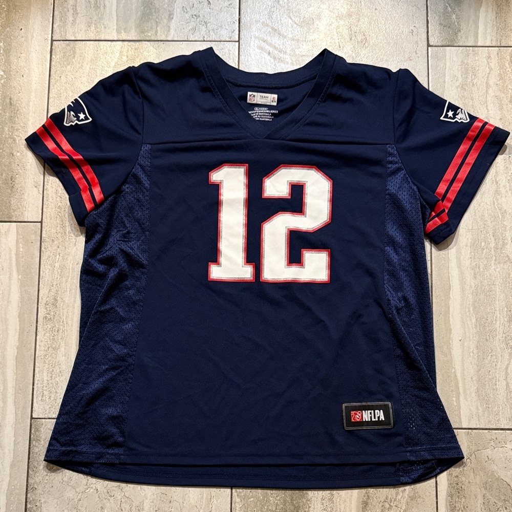 NFLPA Navy Blue Jersey with Red Stripes Brady 12